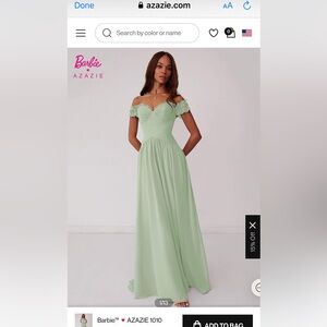 Azazie Barbie edition dropped waist cut out A line dress in dusty sage.